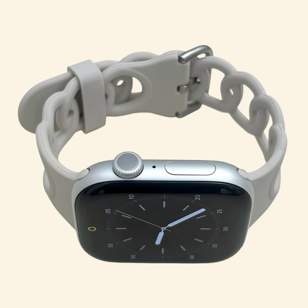 Pale Slate Grey Cutout Chain Link Silicone Band for Apple Watch - Carapace StudioWatch BandCarapace StudioCarapace StudioSPEC-9585-PALE-GRANITE-1Apple Watch Ultra 3 (49mm)Pale Slate Grey Cutout Chain Link Silicone Band - Front View