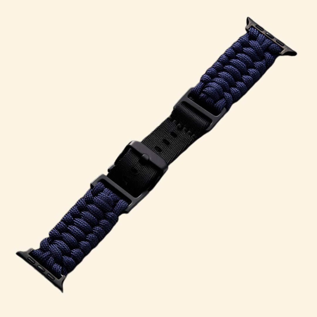 Navy Blue Paracord Braided Band for Apple Watch - Carapace StudioWatch BandCarapace StudioCarapace StudioApple Watch Ultra 3 (49mm)Navy Blue Paracord Braided Band on Apple Watch — front face angled view