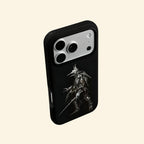 The Crow Hunter case – hand-held lifestyle shot showing full gothic plague doctor and rapier artwork