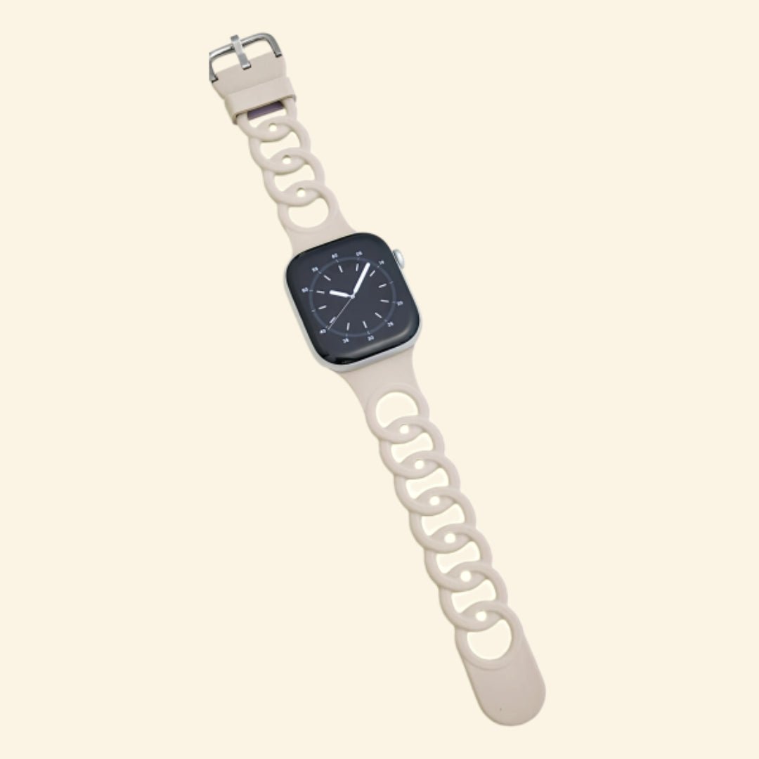 Pale Slate Grey Cutout Chain Link Silicone Band for Apple Watch - Carapace StudioWatch BandCarapace StudioCarapace StudioSPEC-9585-PALE-GRANITE-1Apple Watch Ultra 3 (49mm)Pale Slate Grey Cutout Chain Link Silicone Band - Flat Lay