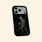 The Crow Hunter case – angled floating side view showing tattered cloak and raven beak mask detail