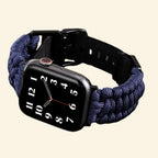 Navy Blue Paracord Braided Band for Apple Watch - Carapace StudioWatch BandCarapace StudioCarapace StudioApple Watch Ultra 3 (49mm)Navy Blue Paracord Braided Band — flat lay with Apple Watch and size variants top view