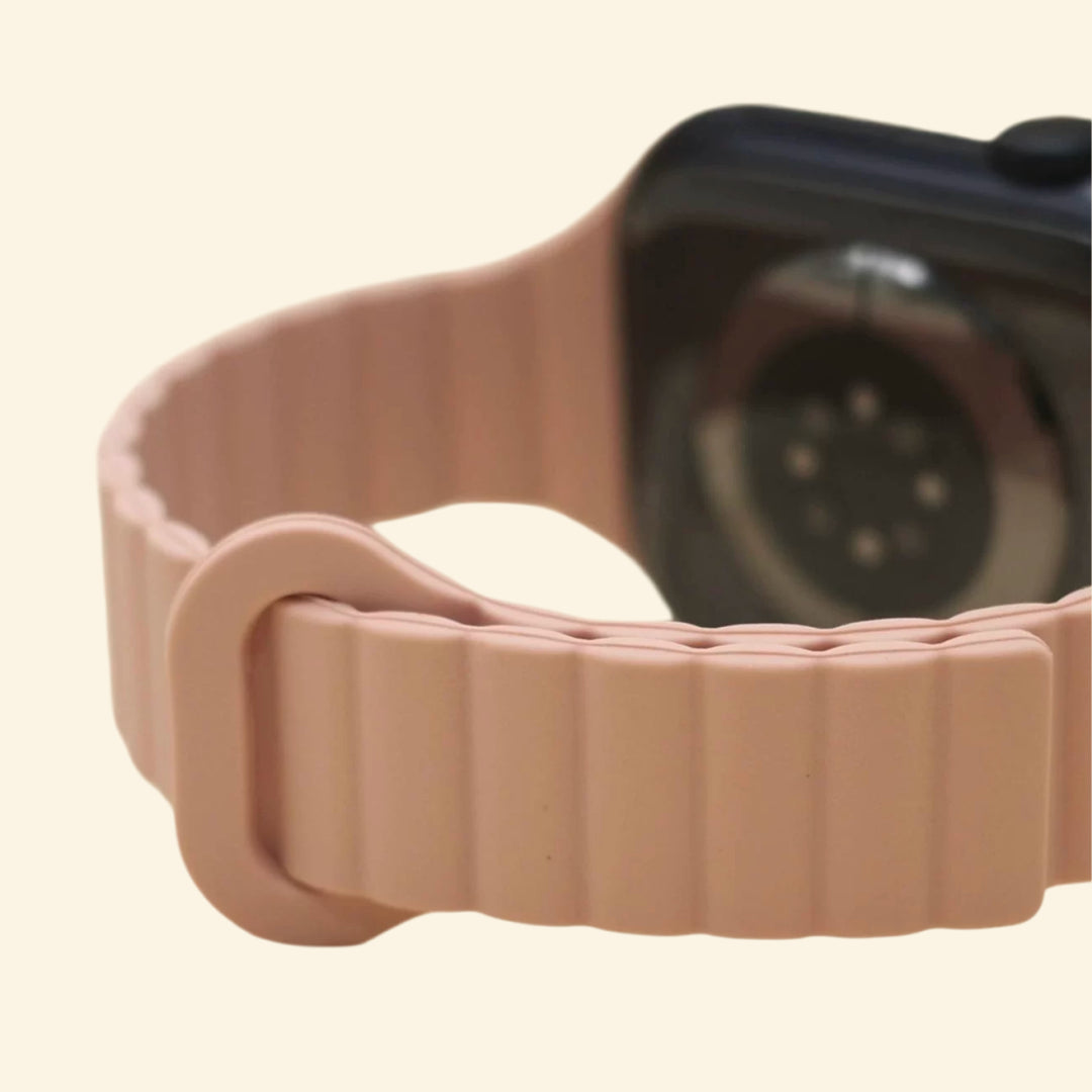 Dusty Nude Pink Magnetic Silicone Band — close-up magnetic clasp and link detail