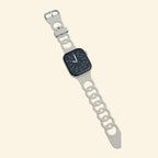 Sand Grey & Slate Blue Cutout Chain Link Band — flat lay showing full strap length and dual-tone chain link detail