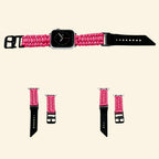 Rose Paracord Braided Apple Watch Band — full band flat lay showing matte black buckle and lugs, Specimen No. 9909