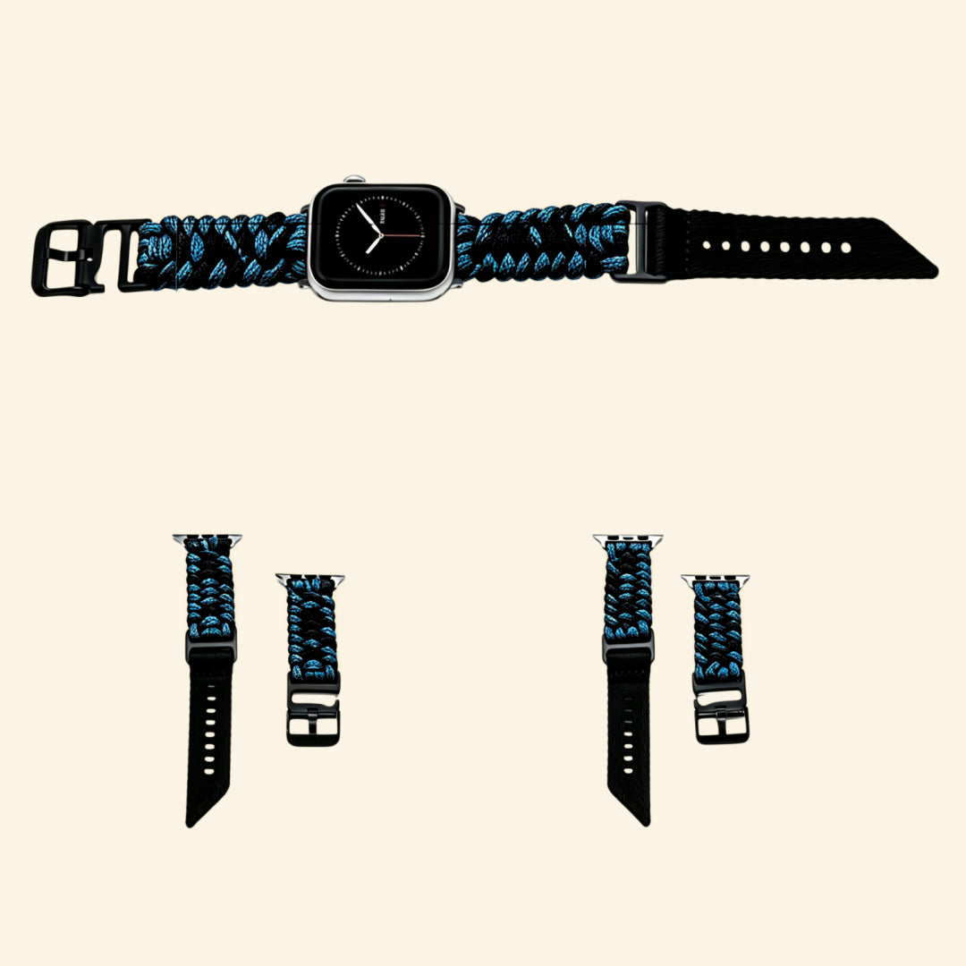 Electric Blue Tracer Paracord Braided Band — full band isolated diagonal view
