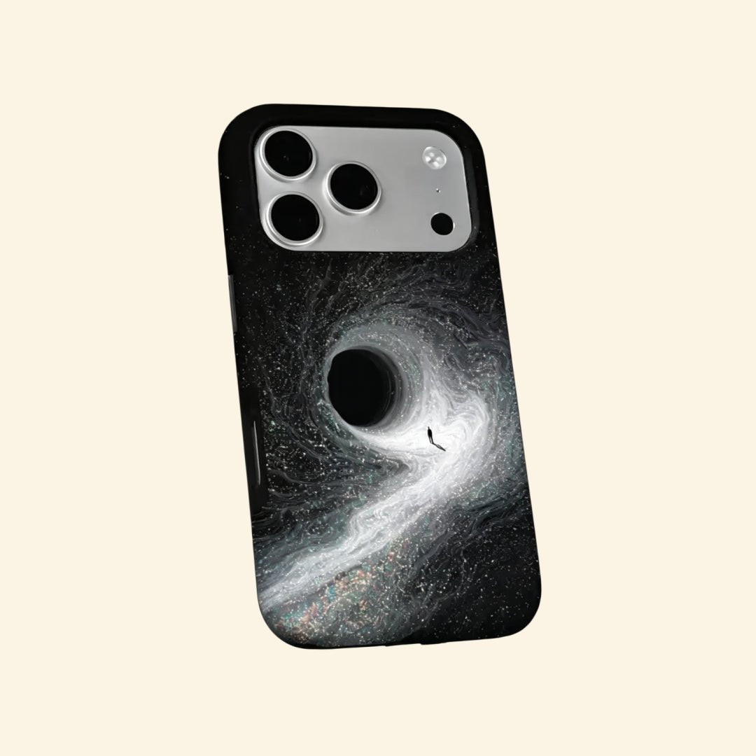 The Singularity – Black Hole Event Horizon & Cosmic Wanderer iPhone Case - Carapace StudioPhone CaseCarapace StudioCarapace StudioCS-3323-SINGULARITY-5iPhone 16 Pro MaxThe Singularity case – flat lay back and side profile showing dual-layer matte black shell and cosmic wanderer