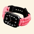 Rose Paracord Braided Apple Watch Band — size comparison flat lay showing 38mm and 42mm variants, Specimen No. 9909