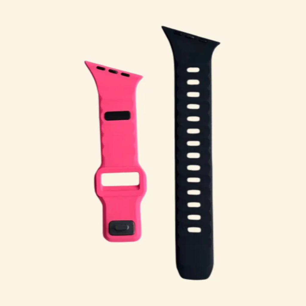Cyber Dual-Tone Apple Watch Band — band pieces detail, neon pink and black