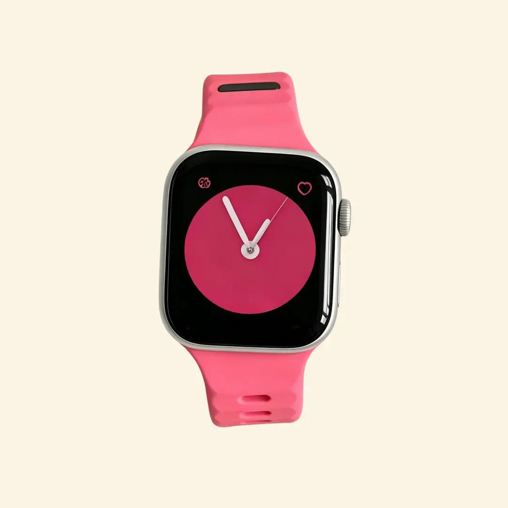 Monochrome Ocean Wave Silicone Apple Watch Band — Specimen No. 7588 - Carapace StudioApple Watch BandCarapace StudioCarapace StudioCS-7588-CRL-1Apple Watch Ultra 3 (49mm)Electric Coral Ocean Wave Apple Watch Band — front wrist view on cream background
