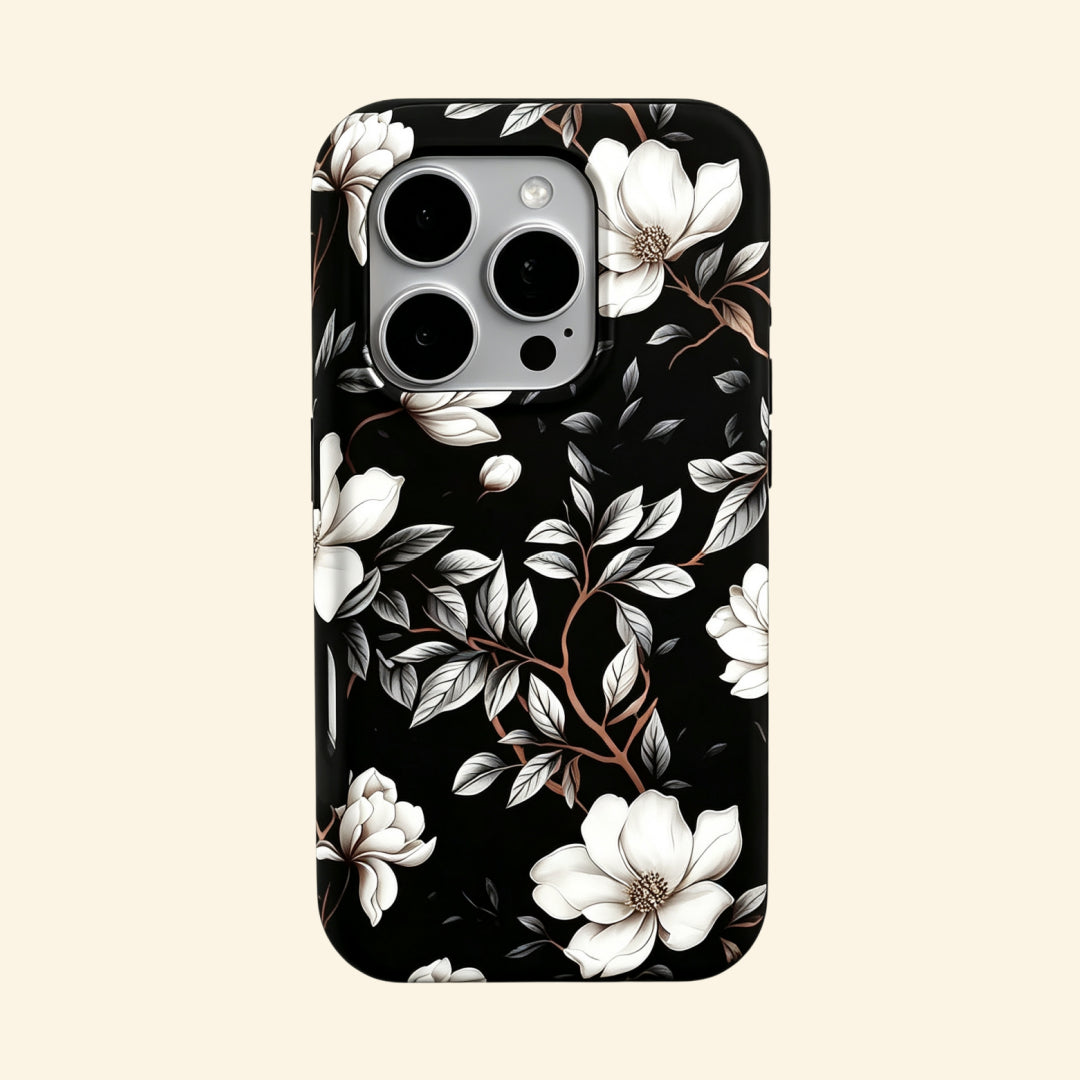 The Midnight Bloom – Dark Botanical Ivory Magnolia Fine Art iPhone Case