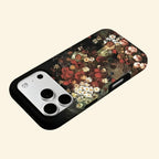 The Dutch Bouquet case – low-angle side floating view showing camera island and Dutch Master floral still life detail