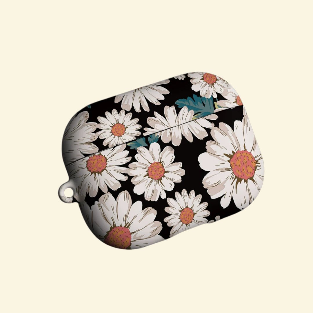 The Nocturnal Daisy — Vintage Botanical Floral Hard Case for AirPods Pro 3 & AirPods 4 - Carapace StudioAirPods CaseCarapace StudioCarapace StudioAirPods Pro 3Nocturnal Daisy AirPods case angled view