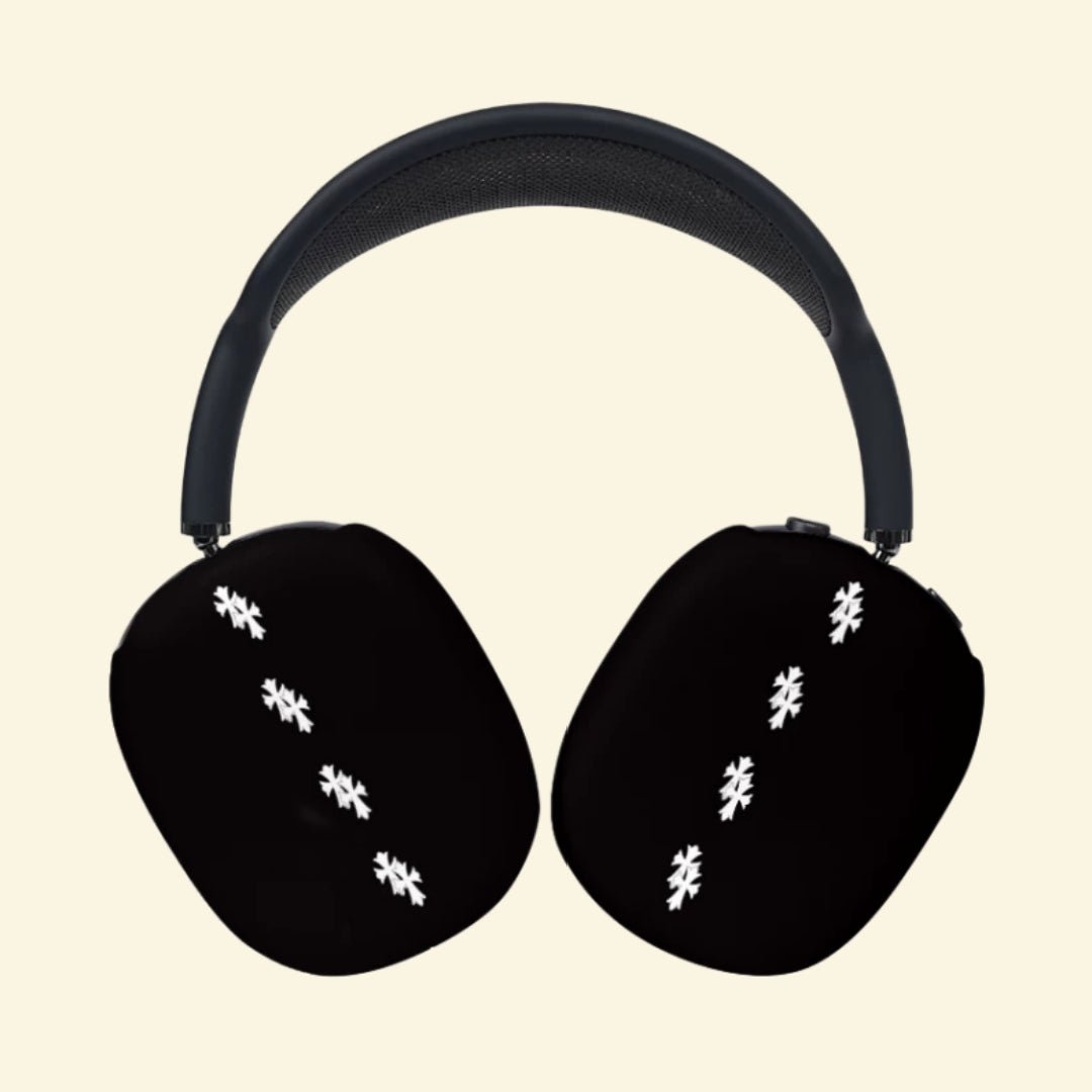 The Quad Procession — Diagonal Silver Crosses Ear Cup Enclosure for AirPods Max (1st & 2nd Gen) - Carapace StudioAirPods Max AccessoriesCarapace StudioCarapace StudioCS-084-CRUX-DIAGONALISThe Quad Procession AirPods Max ear cup cover - rear angle view