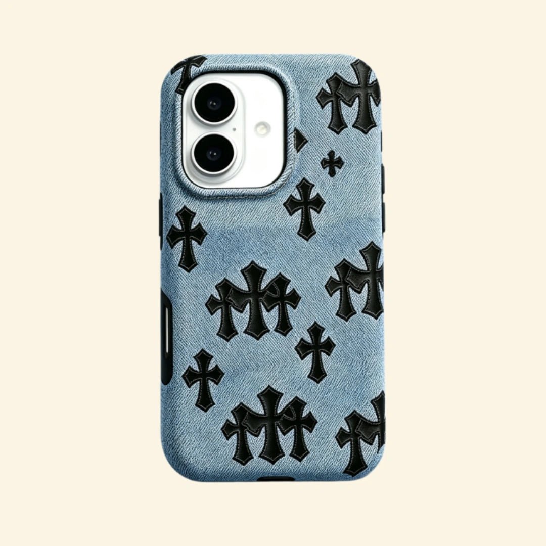 Denim Crucifix – Washed Denim & Gothic Leather Crosses iPhone Case - Carapace StudioPhone CaseCarapace StudioCarapace StudioCS-1505-DENIM-CRUCIFIX-3iPhone 17Denim Crucifix – Washed Denim & Gothic Leather Crosses iPhone Case