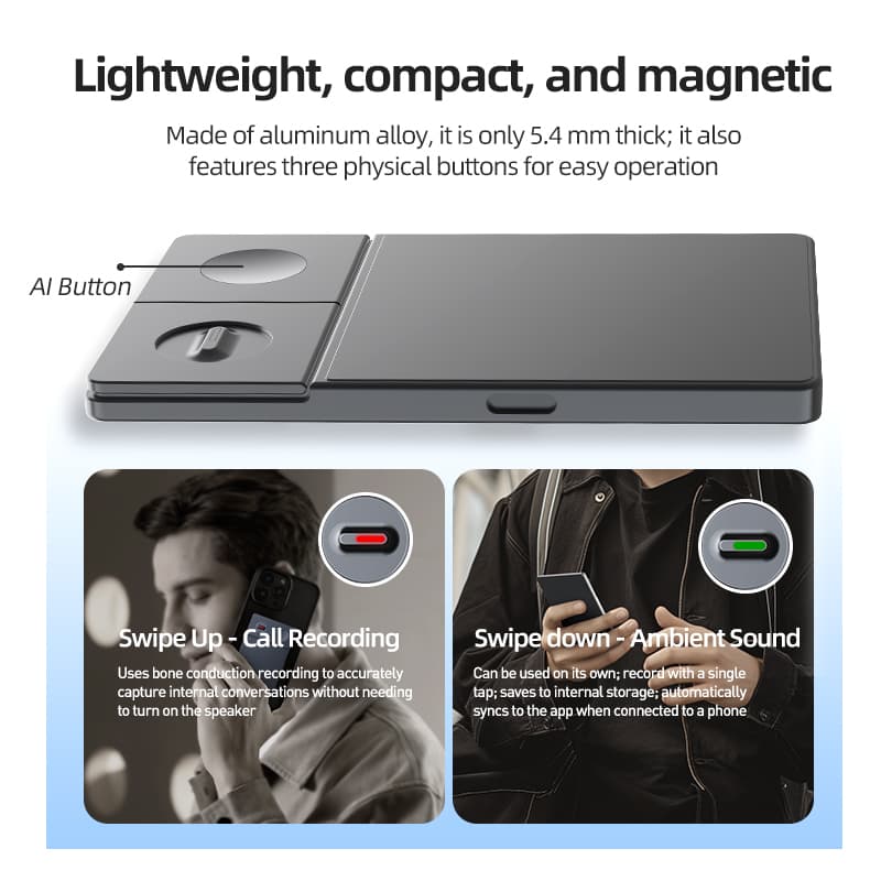 Magnetic AI Voice Recorder | Real-Time Speech-to-Text & Meeting Transcription Device