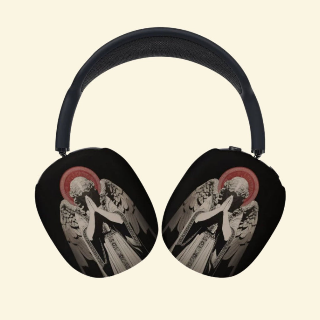 The Praying Seraph — Sorrowful Angel Ear Cup Enclosure for AirPods Max (1st & 2nd Gen) - Carapace StudioAirPods Max AccessoriesCarapace StudioCarapace StudioCS-052-ANGELUS-ORANS-V2The Praying Seraph — side angle view showing the sorrowful angel ear cup enclosure on AirPods Max