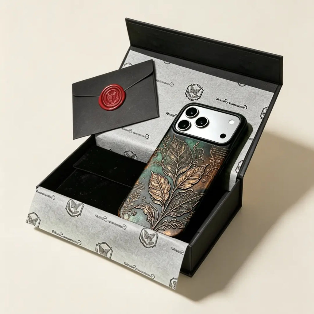 The Foliage Specimen — Emerald Codex & Gilded Leaf Enclosure for iPhone 17 Pro Max