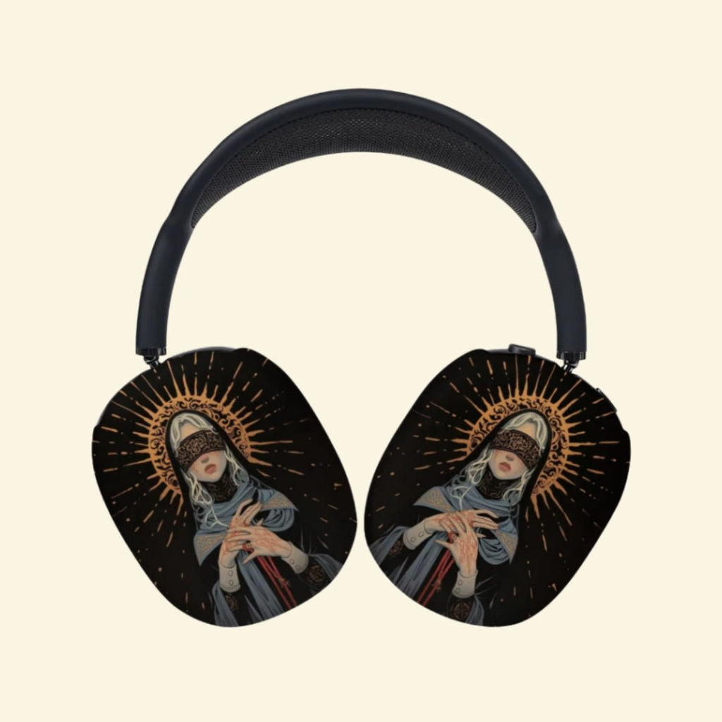 The Veiled Oracle — Blindfolded Saint Ear Cup Enclosure for AirPods Max (1st & 2nd Gen) - Carapace StudioAirPods Max AccessoriesCarapace StudioCarapace StudioCS-033-SANCTA-CAECA-V2The Veiled Oracle — side angle view showing the blindfolded saint ear cup enclosure on AirPods Max