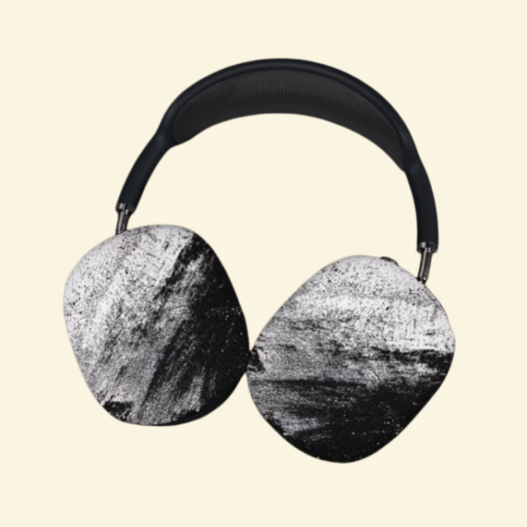 The Strata Obscura — Abstract Charcoal & Ink Ear Cup Enclosure for AirPods Max (1st & 2nd Gen) - Carapace StudioAirPods Max AccessoriesCarapace StudioCarapace StudioCS-093-CARBONIS-EROSIOThe Strata Obscura AirPods Max ear cup cover - front view showing both cups
