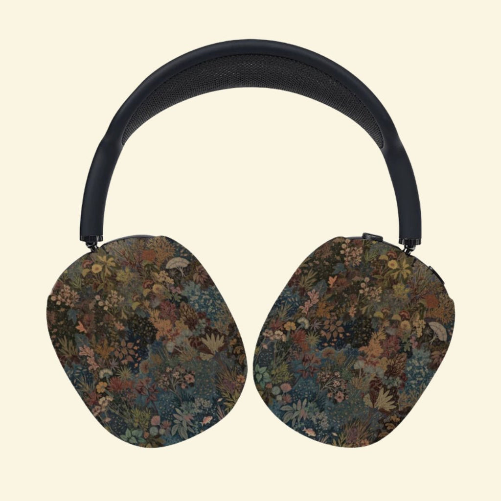 The Botanical Cabinet — Vintage Tapestry & Plant Study Ear Cup Enclosure for AirPods Max (1st & 2nd Gen) - Carapace StudioAirPods Max AccessoriesCarapace StudioCarapace StudioCS-129-SILVA-CURIOSITASThe Botanical Cabinet AirPods Max ear cup cover - side angle view