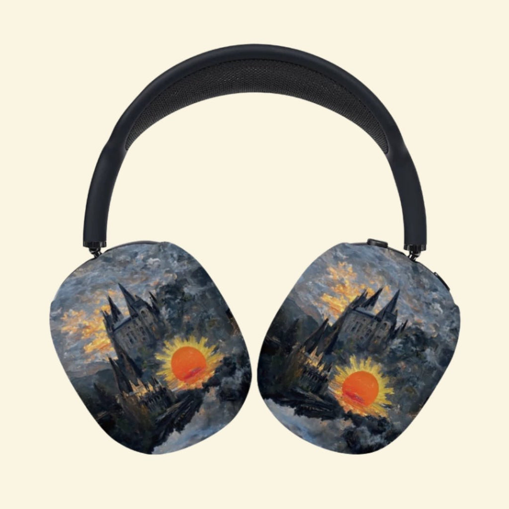 The Sunset Citadel — Gothic Castle & Radiant Sun Ear Cup Enclosure for AirPods Max (1st & 2nd Gen) - Carapace StudioAirPods Max AccessoriesCarapace StudioCarapace StudioCS-104-SOLIS-OCCASUSThe Sunset Citadel AirPods Max ear cup cover - side angle view