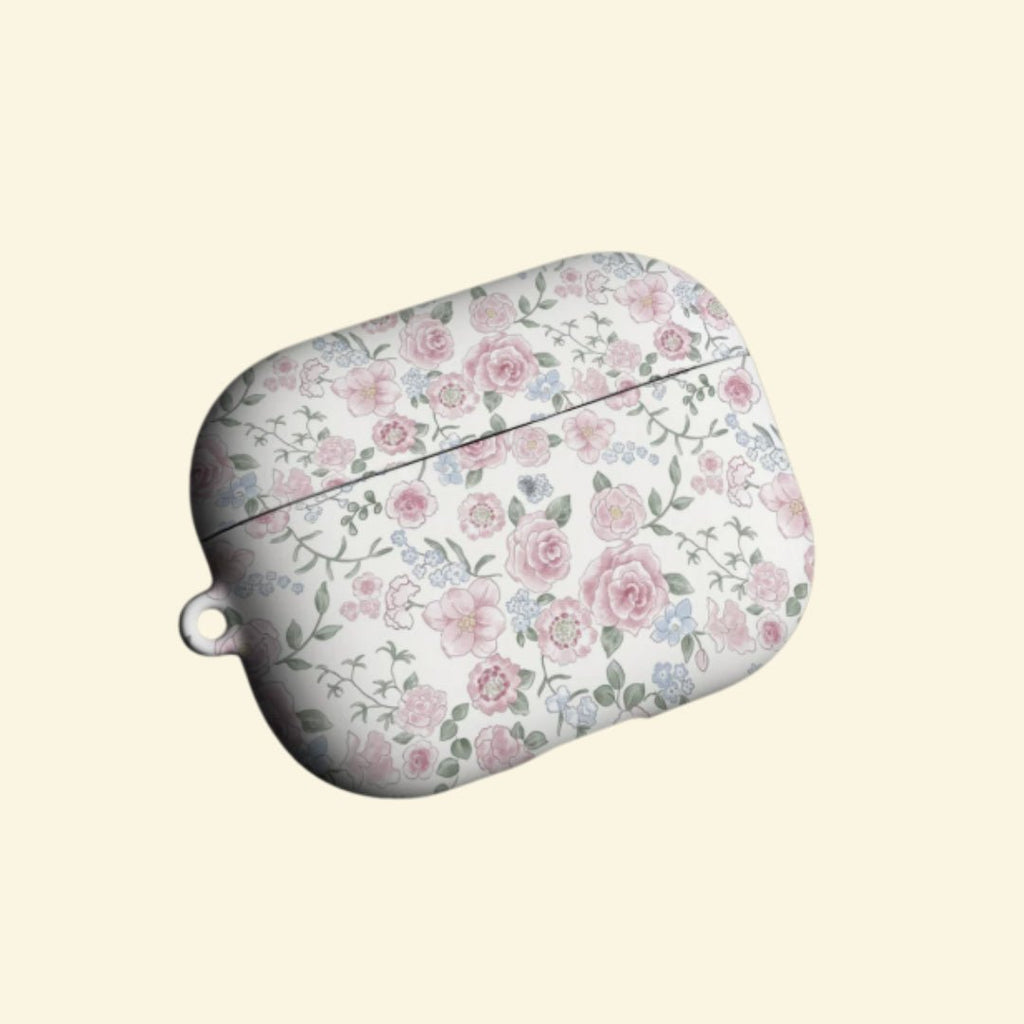 The English Rosery — Soft Watercolor Botanical Floral Hard Case for AirPods Pro 3 & AirPods 4 - Carapace StudioAirPods CaseCarapace StudioCarapace StudioAirPods Pro 3English Rosery AirPods case angled view