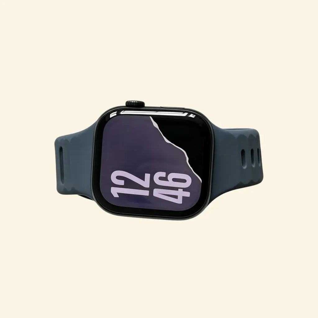 Abyssal Midnight Navy Ocean Wave Apple Watch Band — angled wrist view showing deep navy tone