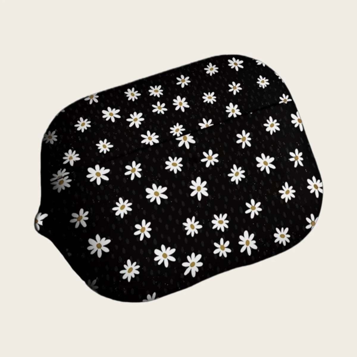 The Obsidian Daisy — Vintage White Floral Pattern Hard Case for AirPods Pro 3 & AirPods 4 - Carapace StudioAirPods CaseCarapace StudioCarapace StudioAirPods Pro 3Obsidian Daisy AirPods case with lid open