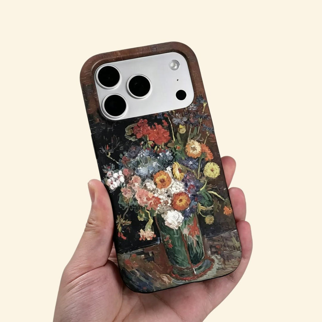 The Artist’s Vase – Impressionist Floral Bouquet Fine Art iPhone Case - Carapace StudioPhone CaseCarapace StudioCarapace StudioCS-3929-ARTISTS-VASE-5iPhone 16 Pro MaxThe Artist's Vase case – low-angle top-down view showing camera island and impasto floral bouquet detail