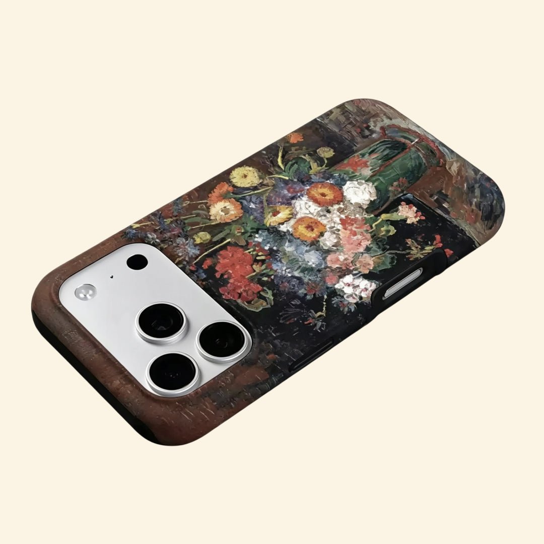 The Artist’s Vase – Impressionist Floral Bouquet Fine Art iPhone Case - Carapace StudioPhone CaseCarapace StudioCarapace StudioCS-3929-ARTISTS-VASE-5iPhone 16 Pro MaxThe Artist's Vase case – second angled floating view showing rich impasto brushstroke texture and ochre-cream color depth