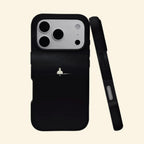 The Silent Void case – angled top floating view showing solitary white silhouette emerging from pitch-black dark waters