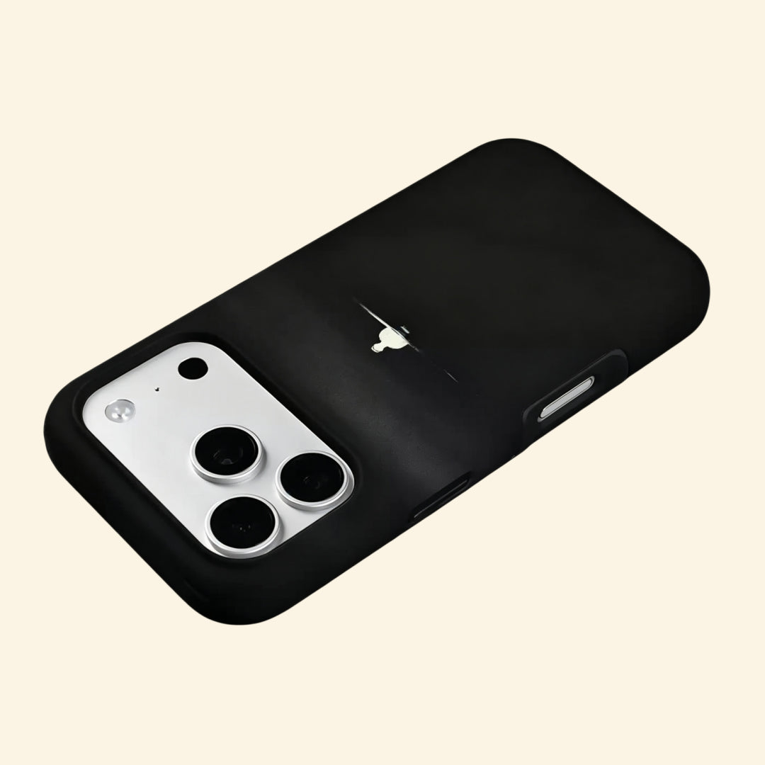 The Silent Void case – second angled floating view showing full minimalist dark waters composition and camera island