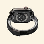 Obsidian Black Milanese Mesh Band with Vintage Lugs for Apple Watch - Carapace StudioWatch BandCarapace StudioCarapace StudioCS-5646-OBS-MIL-1Apple Watch Ultra 3 (49mm)Obsidian Milanese Mesh Band — rear connector and mesh detail on Apple Watch