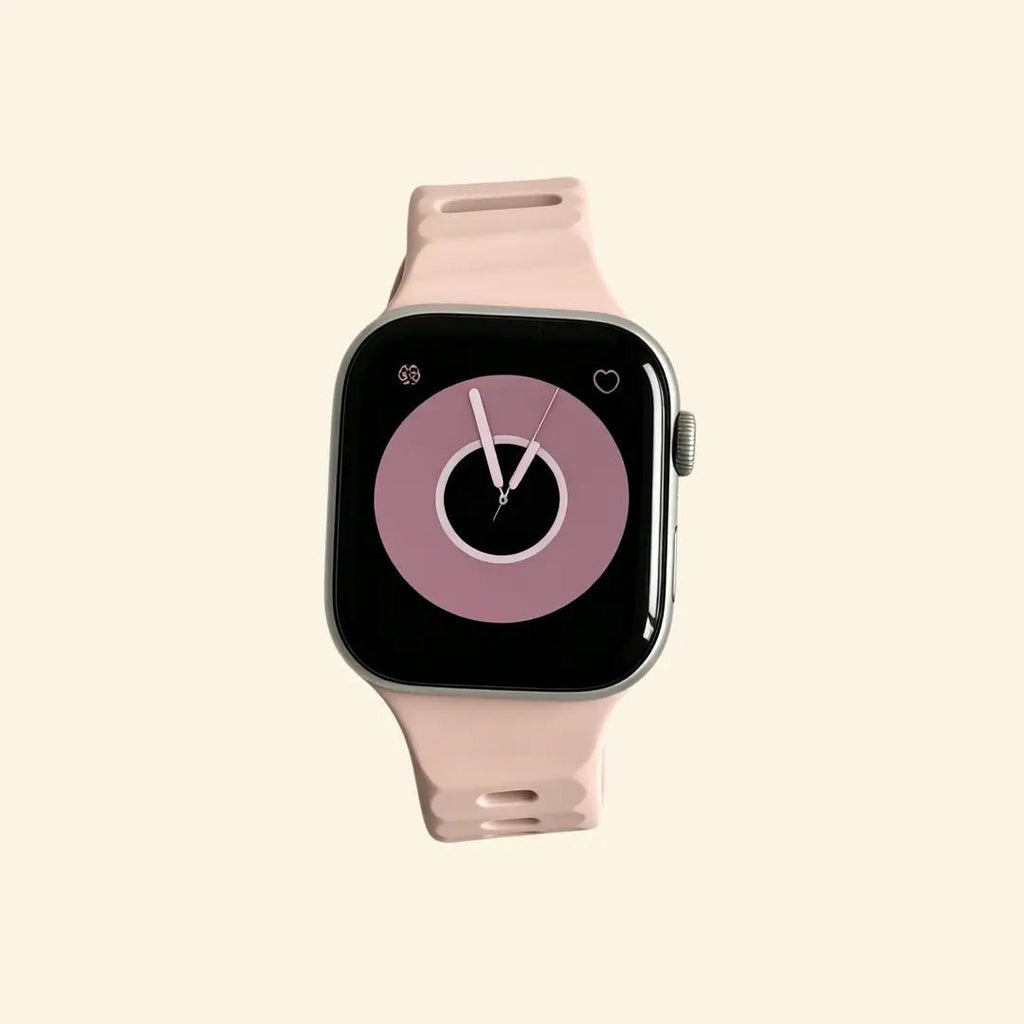 Pale Quartz Ocean Wave Silicone Apple Watch Band — Specimen No. 7589 - Carapace StudioApple Watch BandCarapace StudioCarapace StudioCS-7589-QTZ-1Apple Watch Ultra 3 (49mm)Pale Quartz Ocean Wave Apple Watch Band — overhead wrist view on cream background