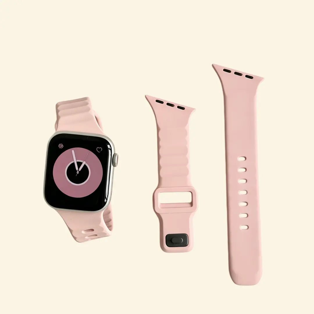 Pale Quartz Ocean Wave Silicone Apple Watch Band — Specimen No. 7589 - Carapace StudioApple Watch BandCarapace StudioCarapace StudioCS-7589-QTZ-1Apple Watch Ultra 3 (49mm)Pale Quartz Ocean Wave Apple Watch Band — angled wrist view on cream background