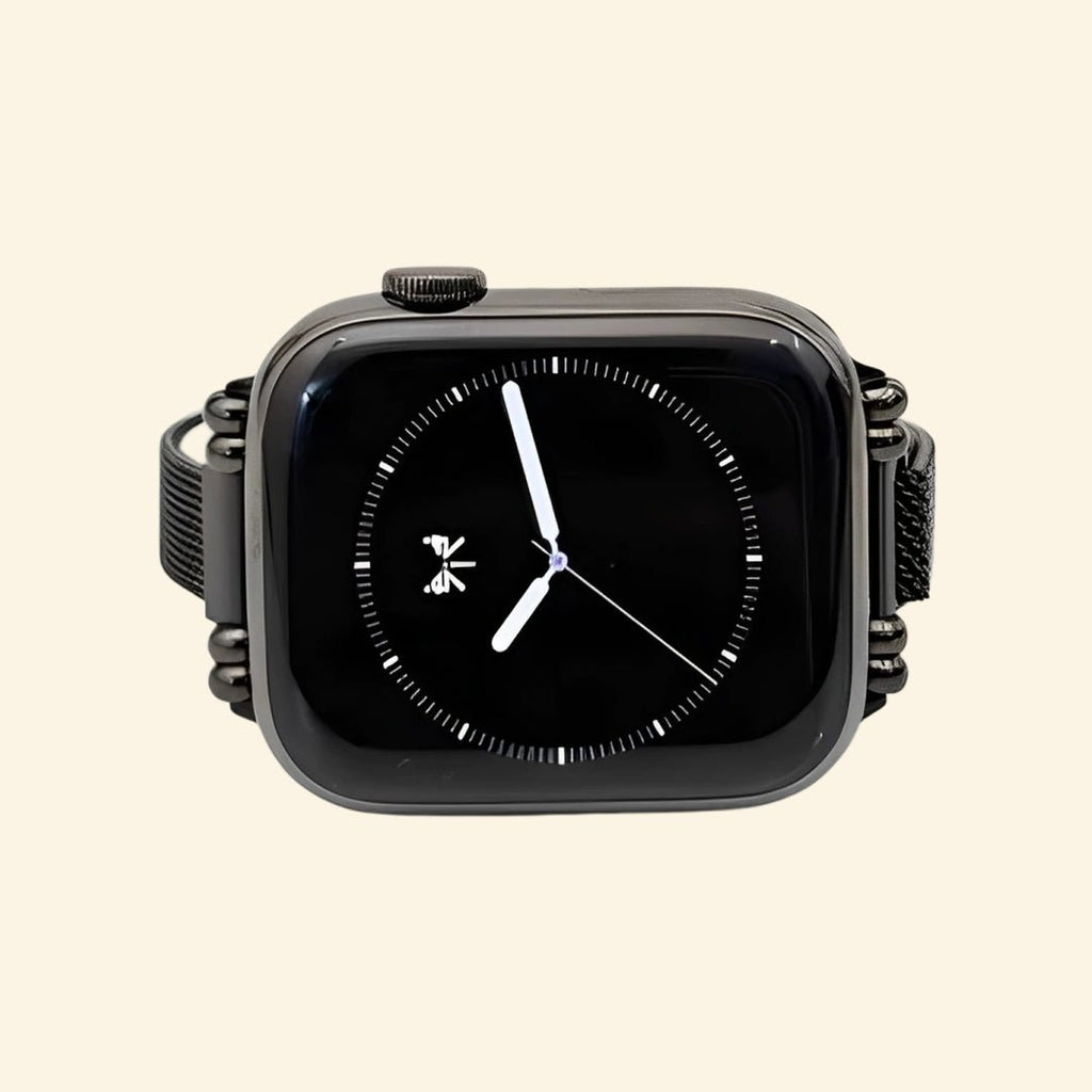 Obsidian Black Milanese Mesh Band with Vintage Lugs for Apple Watch - Carapace StudioWatch BandCarapace StudioCarapace StudioCS-5646-OBS-MIL-1Apple Watch Ultra 3 (49mm)Obsidian Milanese Mesh Band — front face view on Apple Watch