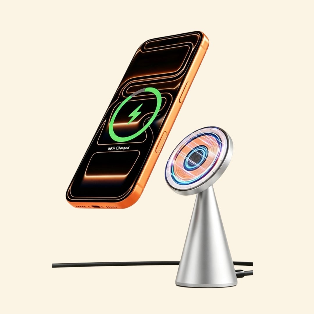 Geometric Cone Qi2 25W Wireless Charging Stand - Carapace StudioWireless ChargerCarapace StudioCarapace StudioSPEC-10556-CONE-QI4Lunar SilverGeometric Cone Qi2 25W Wireless Charging Stand