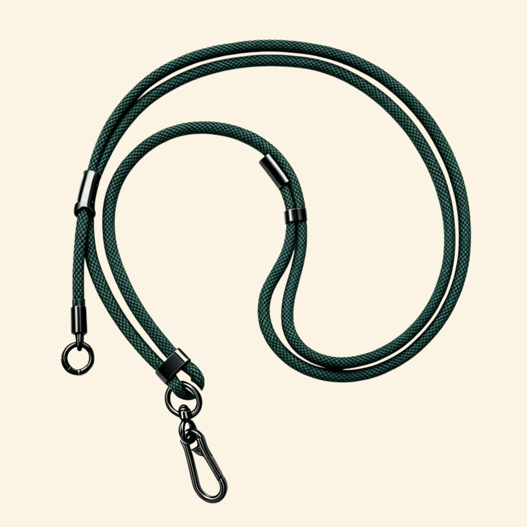 The Core Cord Forest Green – full lanyard coiled flat lay