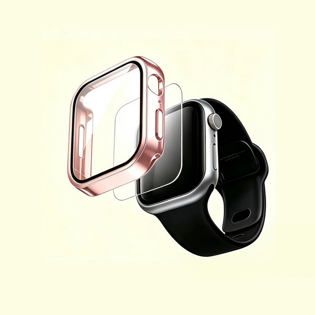 The Copper Archive Rose Gold – exploded view showing case, glass, and Apple Watch