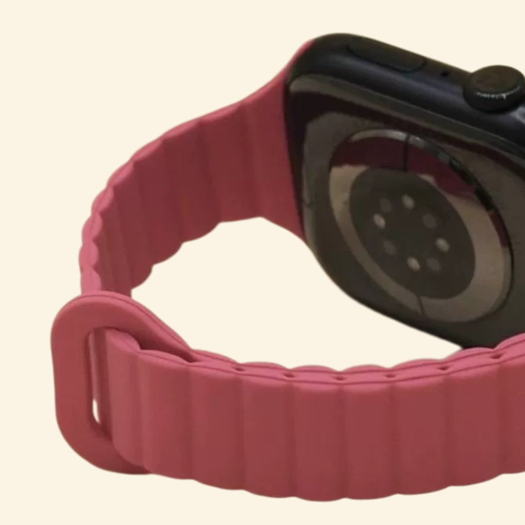 Rose Magenta Magnetic Silicone Band — close-up link texture and magnetic clasp detail
