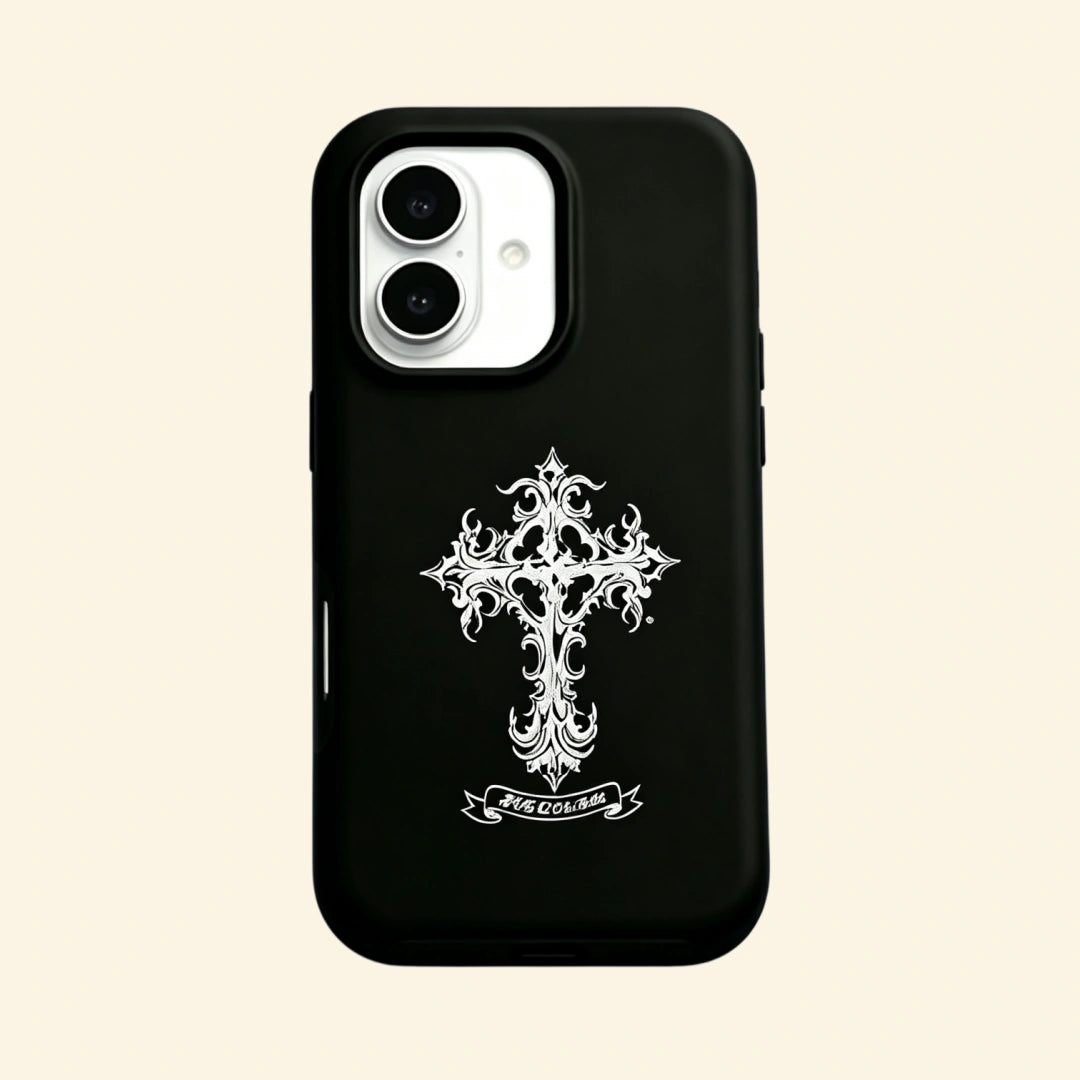 The Fearless Emblem – Gothic Ornate Cross & “FEARLESS” Banner iPhone Case