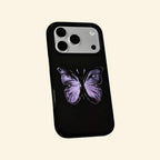 The Amethyst Wing case – hand-held lifestyle shot showing full purple crystal butterfly with lavender gradient wings