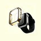 The Golden Vault Aureus Gold – exploded view showing case, glass, and Apple Watch