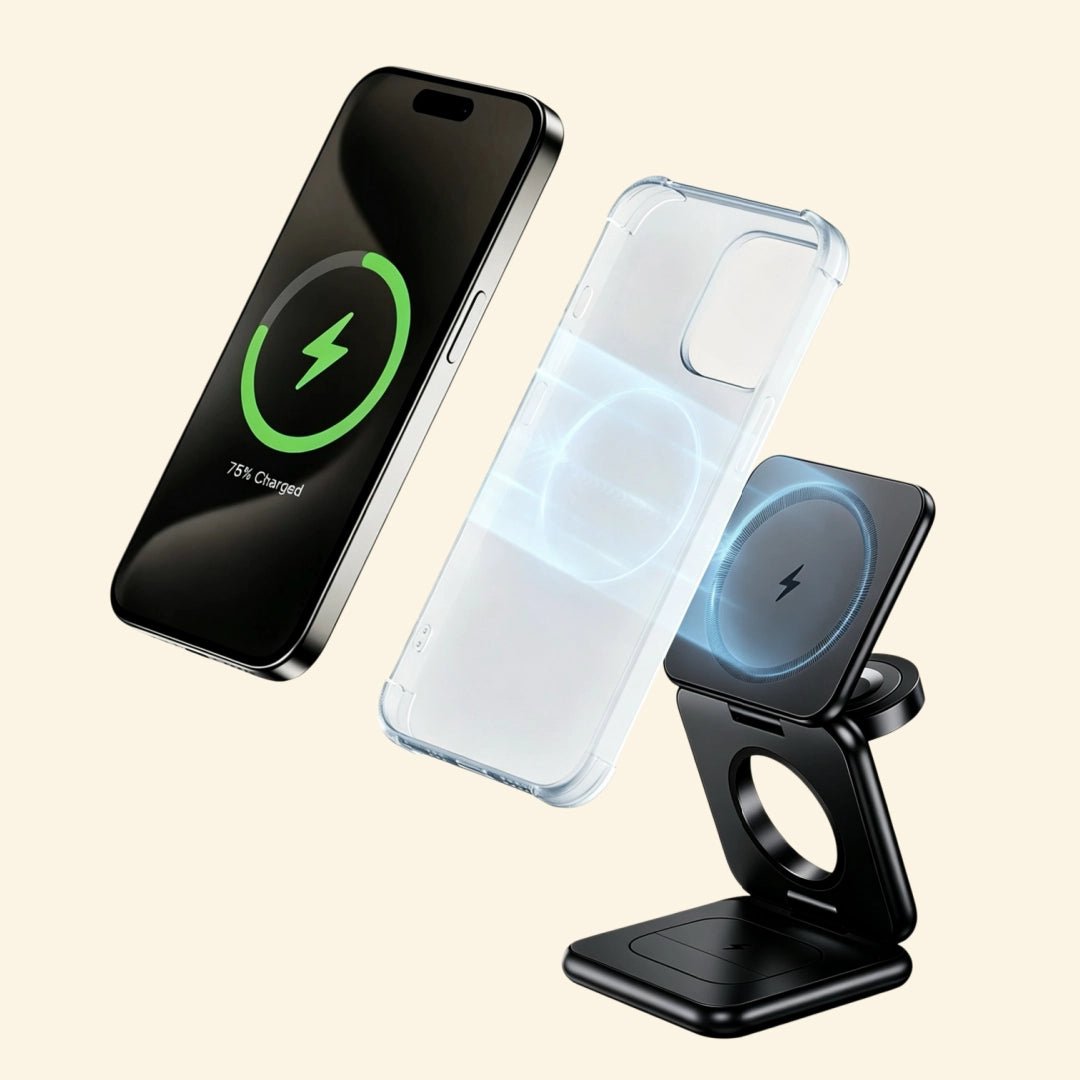 Foldable 3-in-1 MagSafe Wireless Charging Station - Carapace StudioWireless ChargerCarapace StudioCarapace Studio10557-3Obsidian BlackFoldable 3-in-1 MagSafe Wireless Charging Station