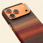 Specimen No. 10550 — Earthy Strata Gradient Aramid Case for iPhone - Carapace StudioiPhone CaseCarapace StudioCarapace StudioCS-10550-STRATA-1iPhone 17 Pro MaxSpecimen No. 10550 Strata Tapestry Aramid iPhone Case — champagne-gold camera bezel close-up