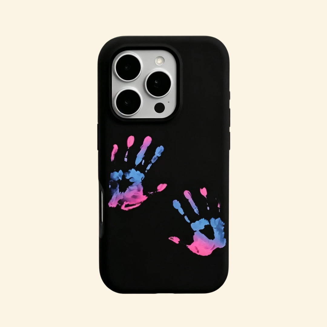 The Neon Impressions – Neon Magenta & Cyan Handprints Fine Art iPhone Case