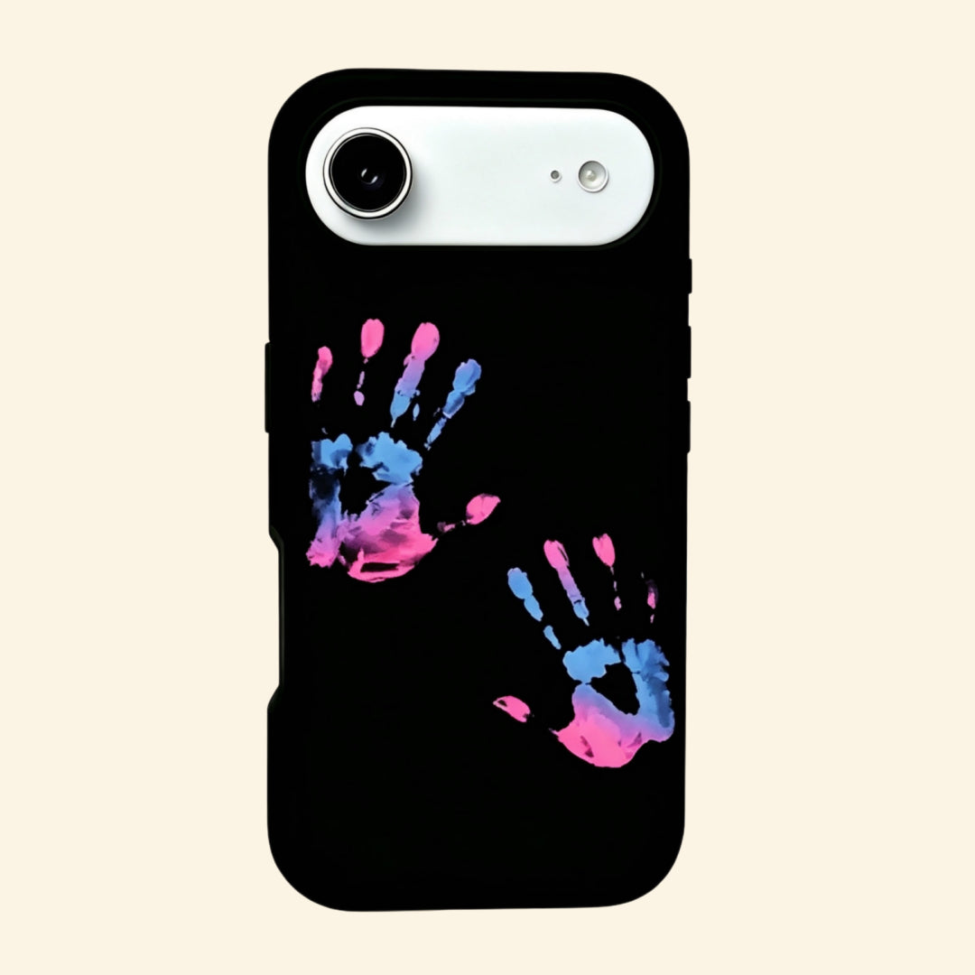 The Neon Impressions – Neon Magenta & Cyan Handprints Fine Art iPhone Case