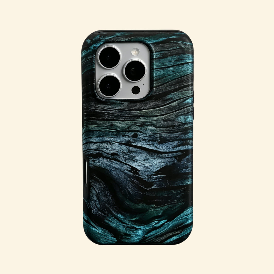 The Ancient Sediment – Petrified Teal Dark Wood Fine Art iPhone Case