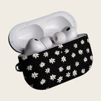 The Obsidian Daisy — Vintage White Floral Pattern Hard Case for AirPods Pro 3 & AirPods 4 - Carapace StudioAirPods CaseCarapace StudioCarapace StudioAirPods Pro 3Obsidian Daisy AirPods case front view